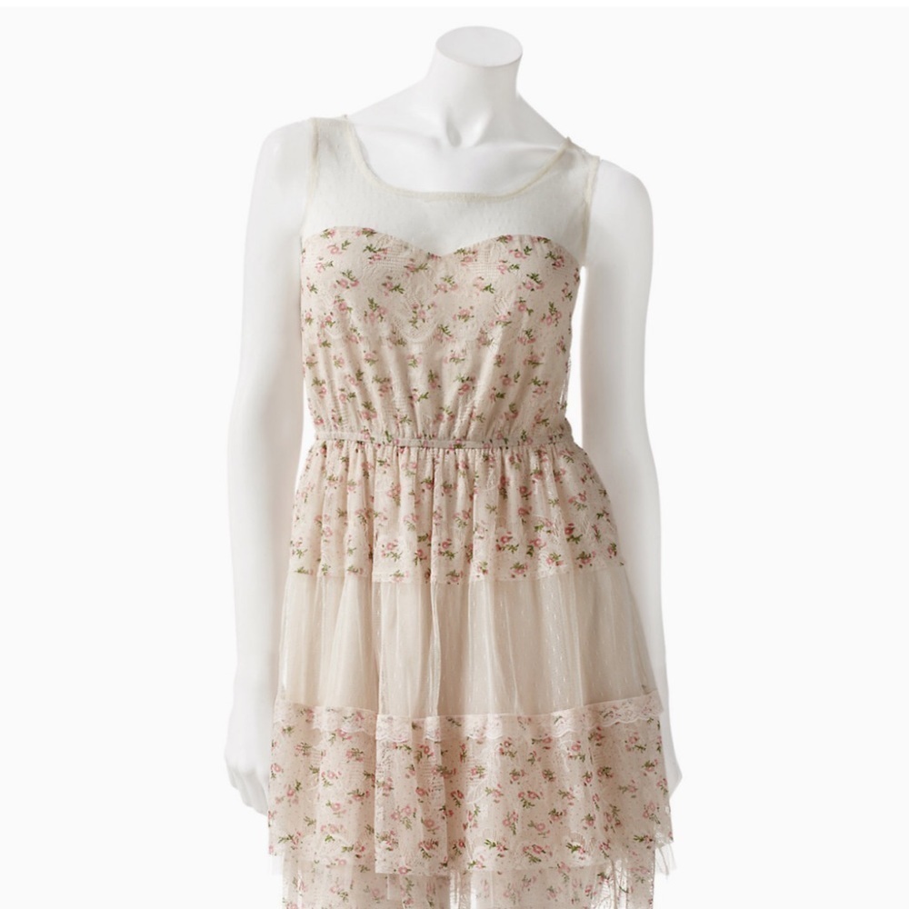 UP Floral Tulle Tier Lace Mesh Cottagecore Prairie Dress